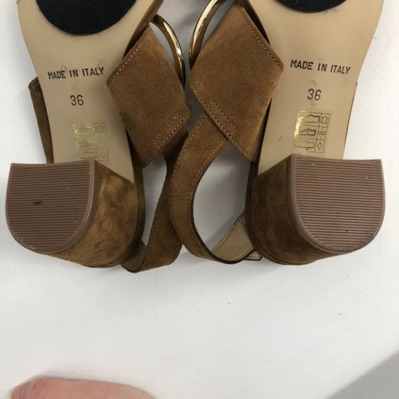 Browns tan metal gold ring sandals block heel size 6 - Picture 8 of 14